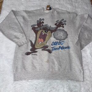 Vintage UNC Tar Heels Looney Tunes Tazmanian Devil Sweatshirt Mens Large Gray